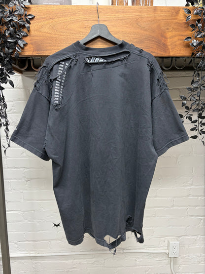 2022 Balenciaga Thrash Distressed ‘Calendar’ Faded Black Oversized T-Shirt