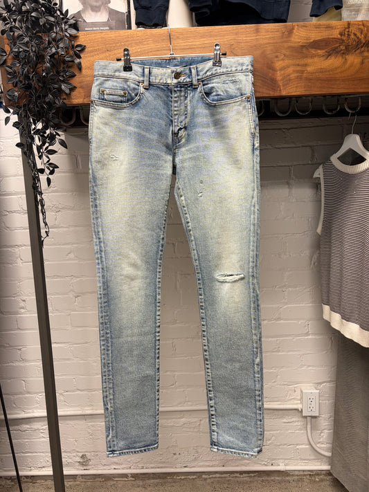 2021 Saint Laurent ‘D02’ Light Wash Blue Distressed Skinny Jeans