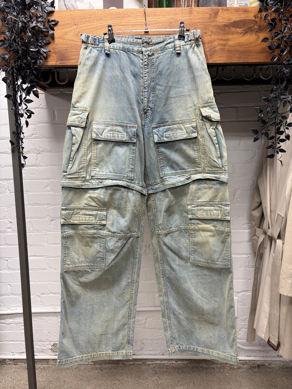 2023 Balenciaga Dirt Washed Blue Wide Leg Cargo Denim