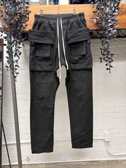 Rick Owens Cotton ‘Creatch’ Black Drawstring Cargo Pants