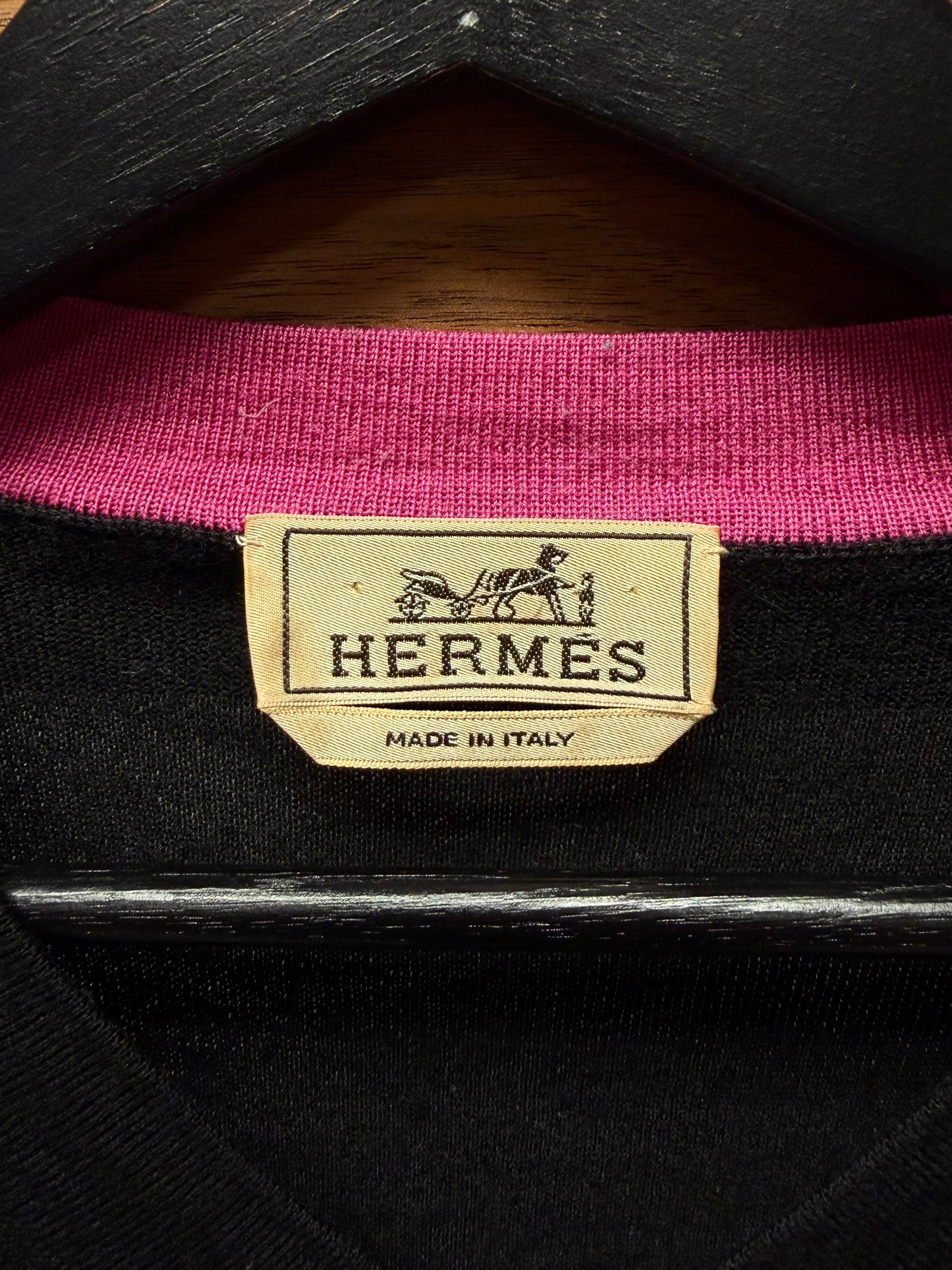 Hermes Black/Pink Cashmere V-Neck Knit Sweater