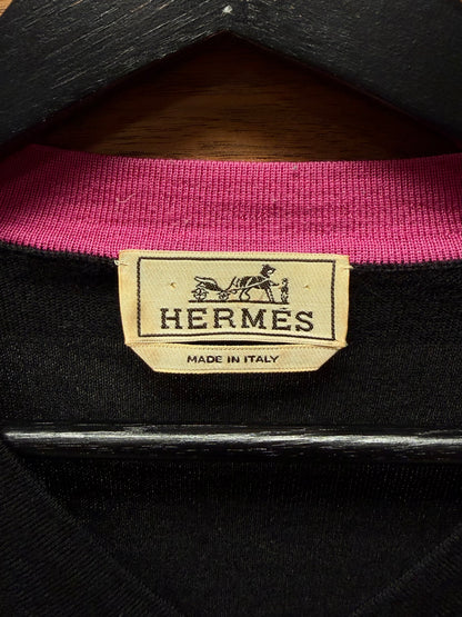 Hermes Black/Pink Cashmere V-Neck Knit Sweater