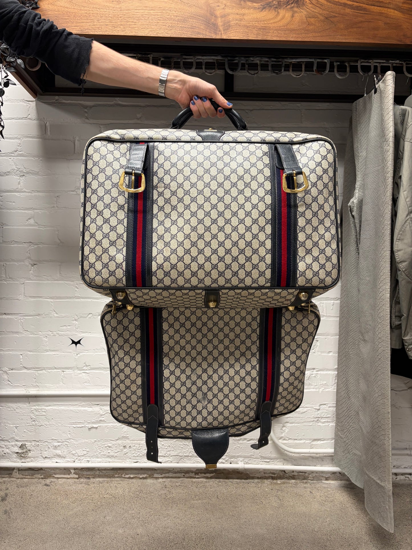 Vintage 1980s Gucci ‘Guccisima’ Monogram Top Handle Canvas Large Luggage Bag