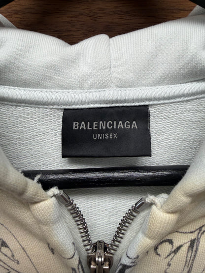 SS2024 Balenciaga ‘Tattoo’ Dirty White Zip Up Hoodie