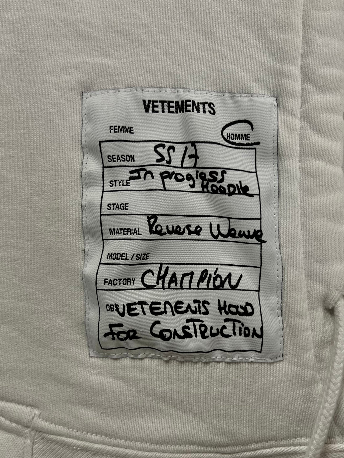 SS2017 Vetements x Champion Reverse Weave ‘Care Label’ Hoodie