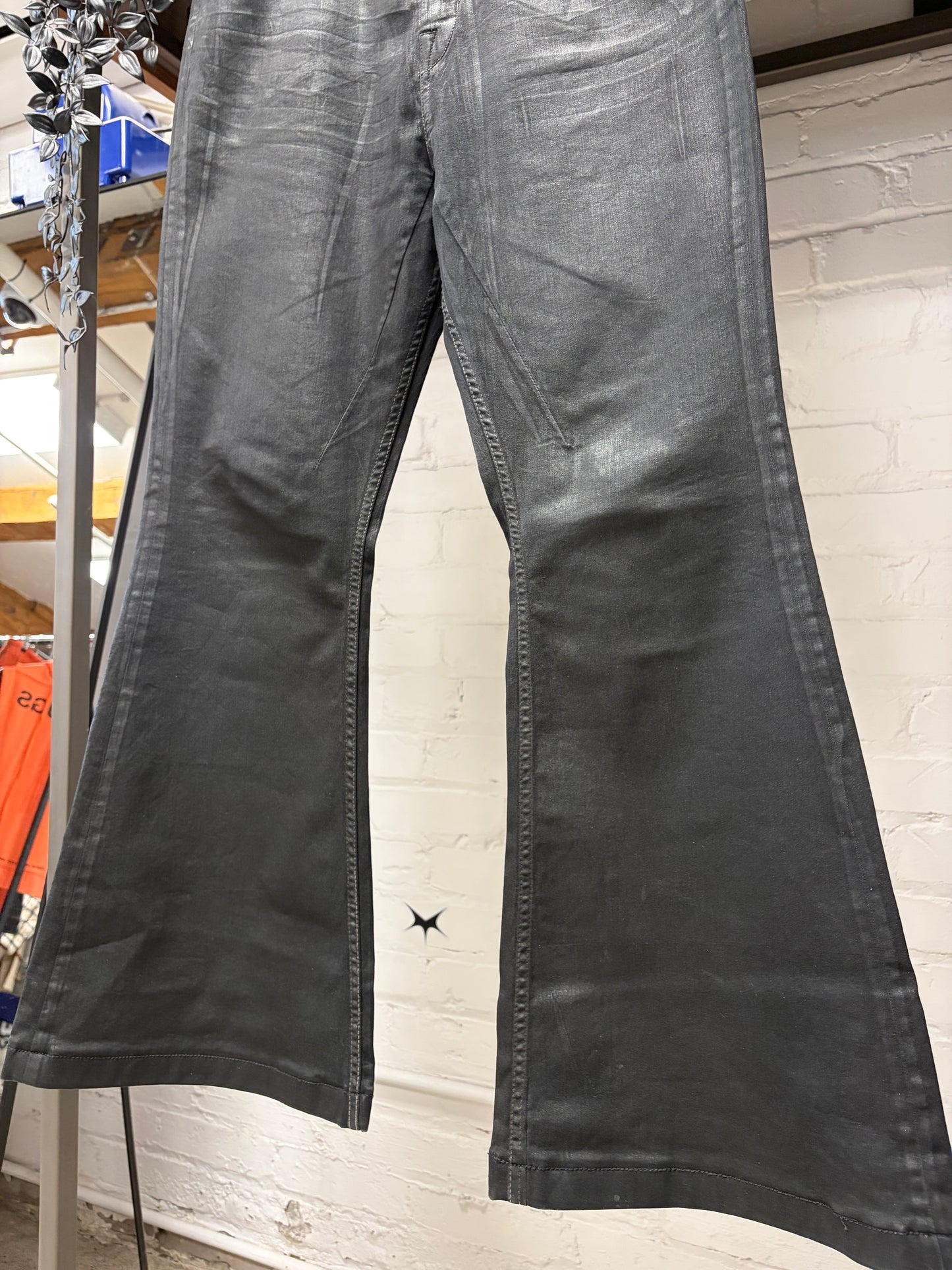 Rick Owens ‘Bolans’ Waxed Black Flared Leg Denim