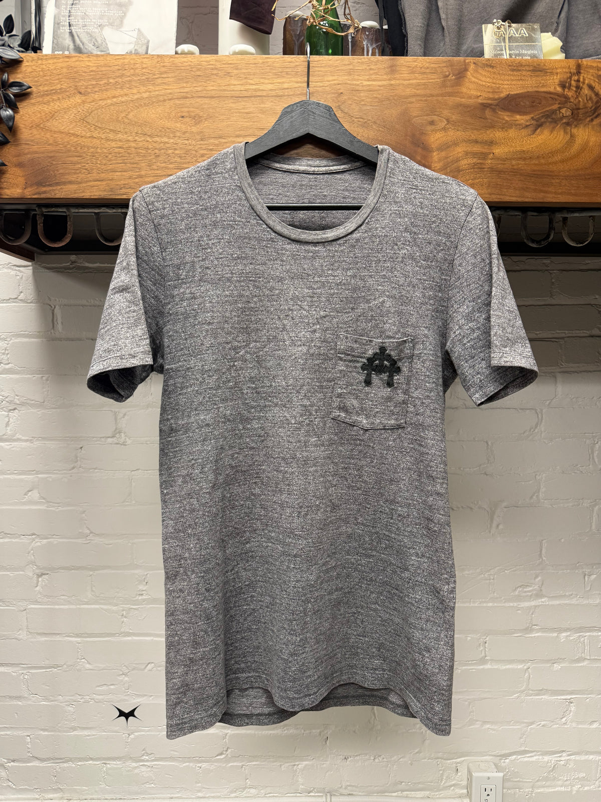 Chrome Hearts ‘Cemetery’ Black Leather Cross Patch Grey Short Sleeve T-Shirt