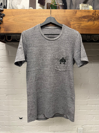Chrome Hearts ‘Cemetery’ Black Leather Cross Patch Grey Short Sleeve T-Shirt