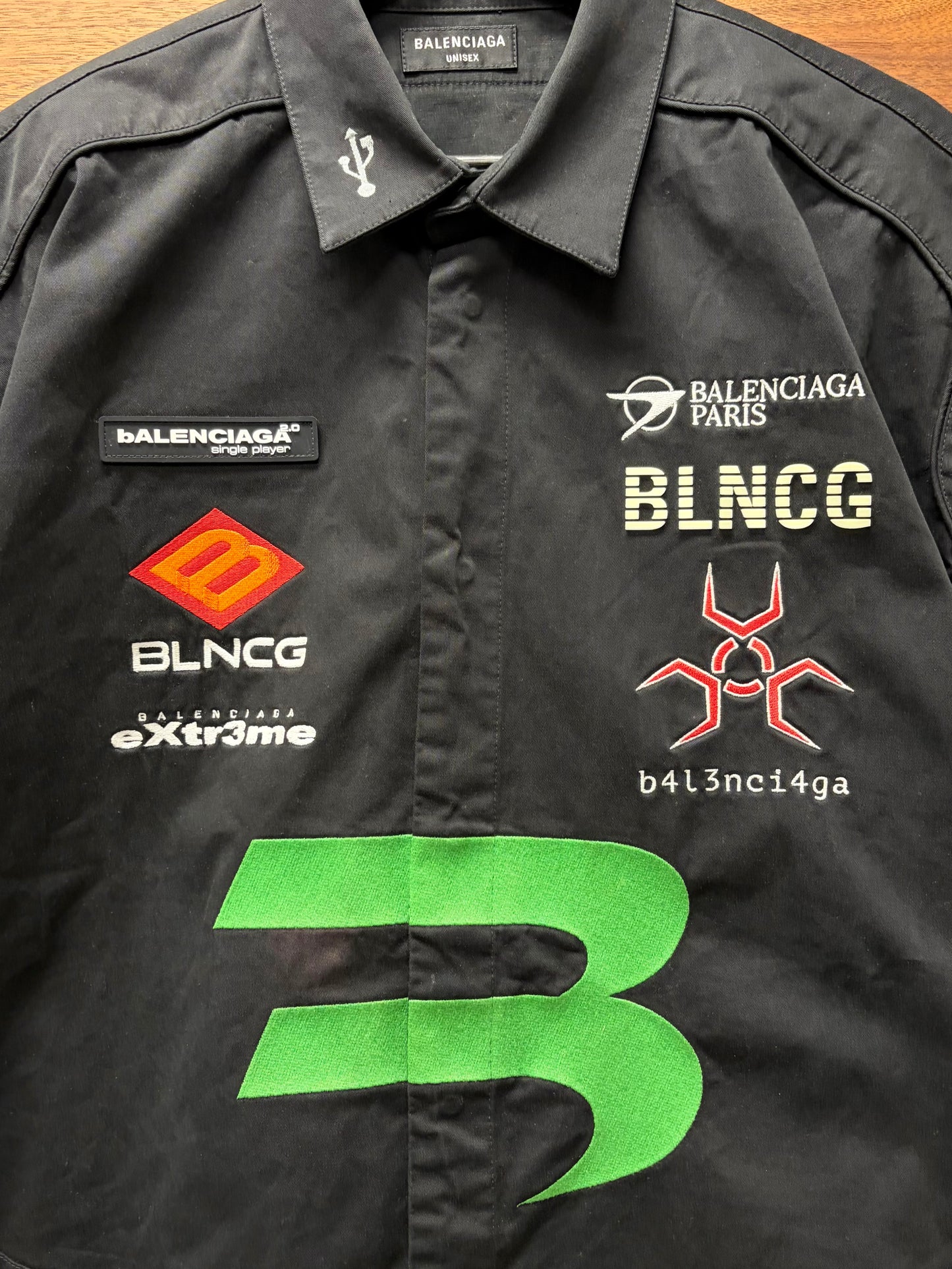 AW2021 Balenciaga ‘Gamer’ Embroidered Logo Oversized Button Up Shirt