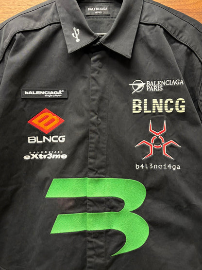 AW2021 Balenciaga ‘Gamer’ Embroidered Logo Oversized Button Up Shirt