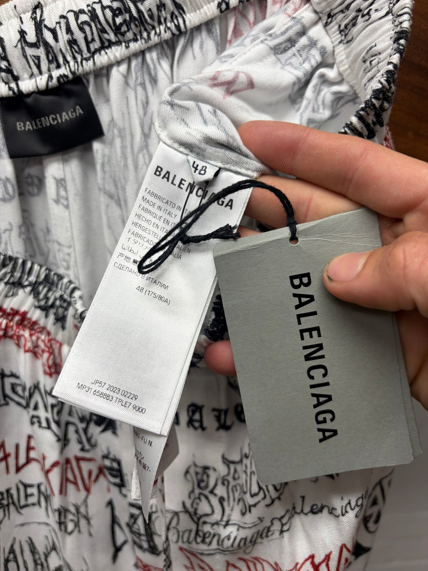 2023 Balenciaga ‘DIY Metal Logo’ White Wide Leg Pyjama Pants