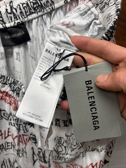 2023 Balenciaga ‘DIY Metal Logo’ White Wide Leg Pyjama Pants