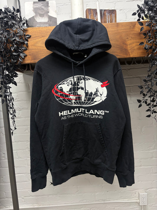 Helmut Lang ‘World Turns’ Globe Graphic Black Pullover Hoodie