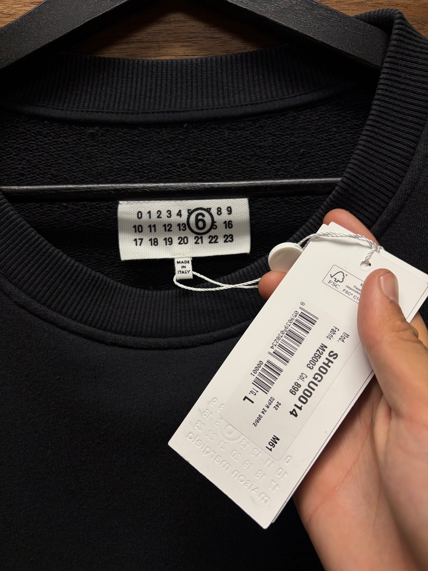 2024 Maison Margiela Distressed Black Raw Hem Embroidered Logo ‘Baseball Sleeve’ Sweatshirt