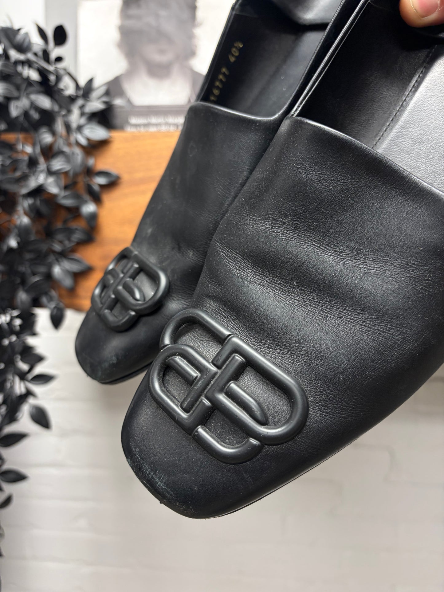 Balenciaga Black Calfskin Leather ‘Cosy BB Mules’
