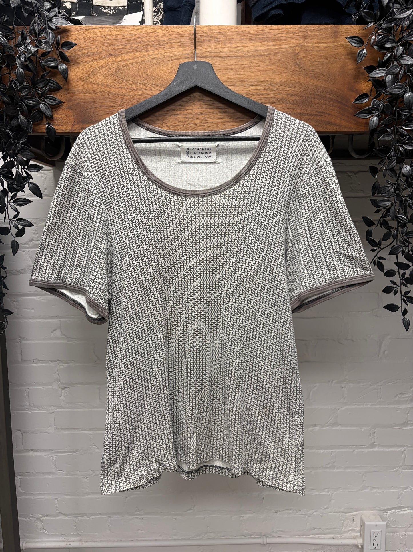 Maison Martin Margiela Full Print Diamond Patterned Brown Cotton T-Shirt