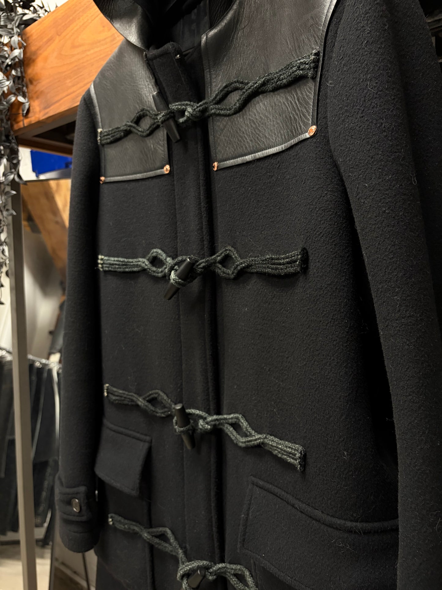 AW2016 Givenchy by Ricardo Tisci Leather Hooded Wool Duffle Coat