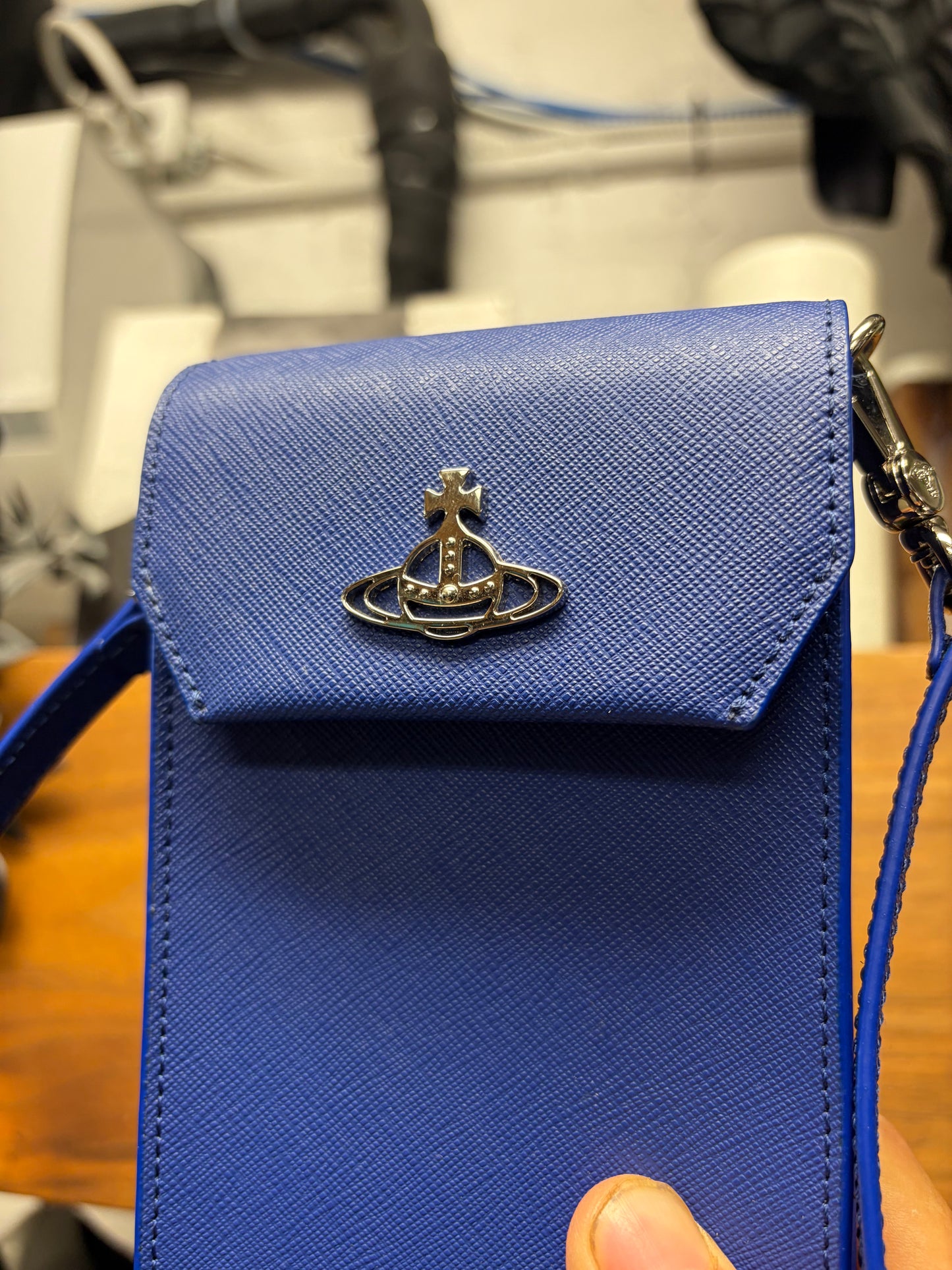 Vivienne Westwood ‘Orb Logo’ Blue Grained Leather Crossbody Bag