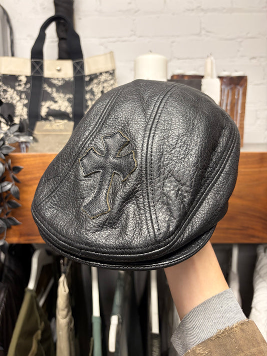 Vintage 90s Chrome Hearts ‘Paperboy’ Black Cross Patch Leather Cap