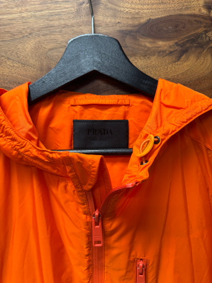 Prada ‘Safety Orange’ Hooded Shell Windbreaker Zip-Up Jacket