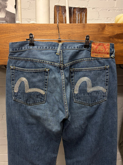2000s Evisu ‘Gull Logo’ Blue/White Bootcut Denim