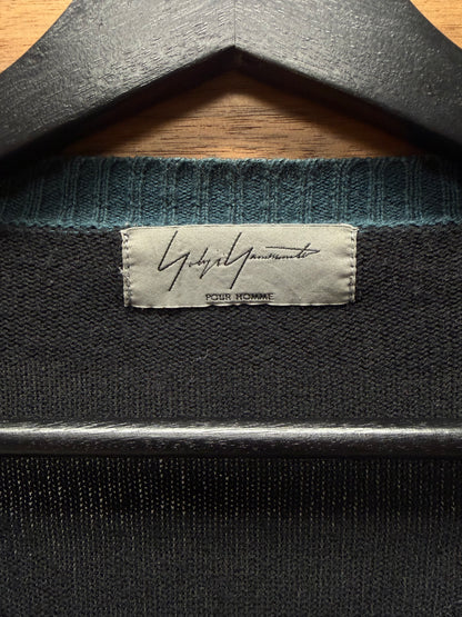 Yohji Yamamoto Pour Homme Colorblocked ‘Abstract Geometric’ Patterned Wool Knit Cardigan