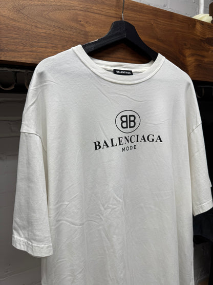 2018 Balenciaga ‘BB Crest’ Logo White Graphic T-Shirt