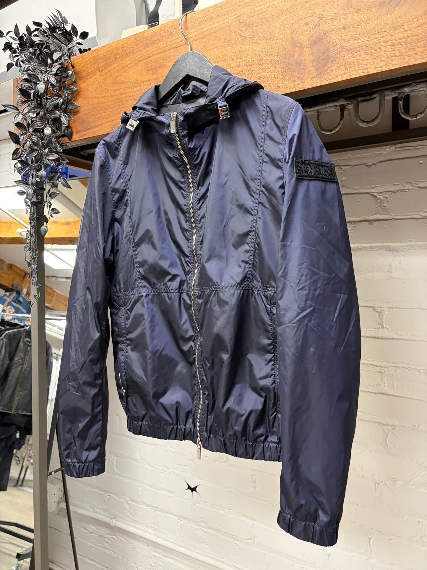 2020 Dior Navy Blue ‘Patch Logo’ Shell Windbreaker Zip-Up Jacket