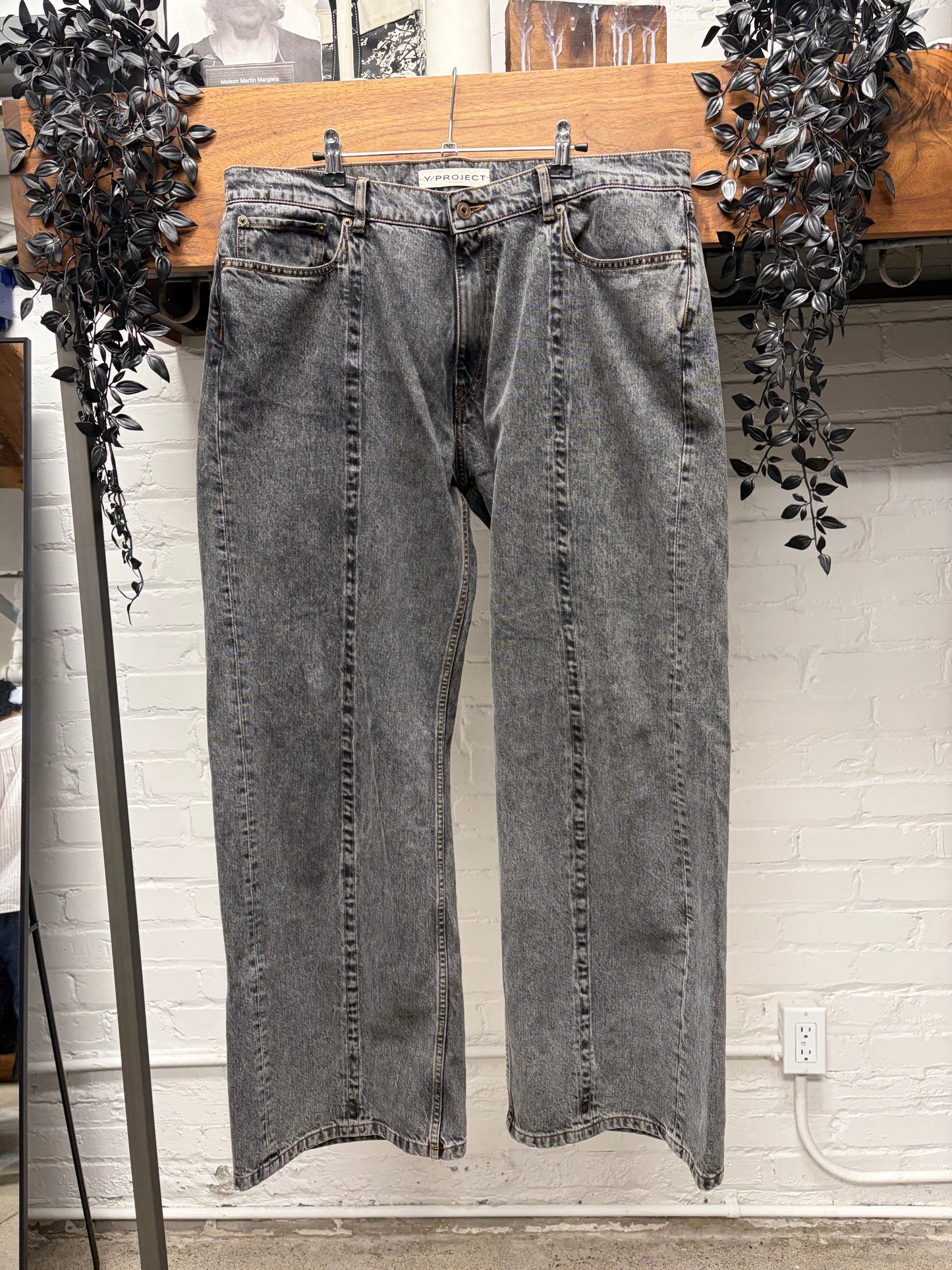 Y-Project ‘Metal Wire’ Shaped Grey Bootcut Denim