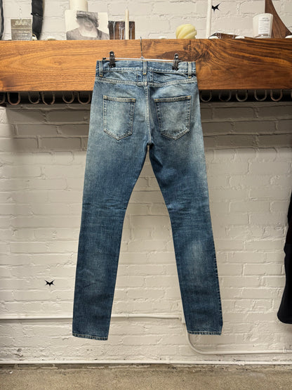 2015 Saint Laurent by Hedi Slimane ‘D02’ Knee Distressed Blue Skinny Jeans