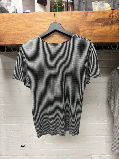 2020 Saint Laurent Black/Grey Striped ‘YSL’ Embroidered Logo Striped T-Shirt