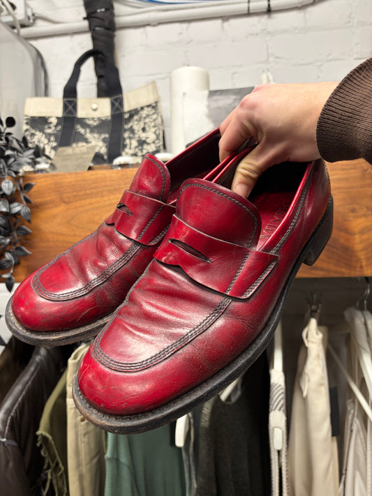 Sample Prada Oxblood Red Leather Penny Loafers