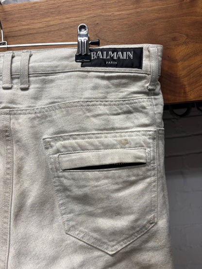 Balmain ‘Dirty White’ Biker Knee Skinny Jeans