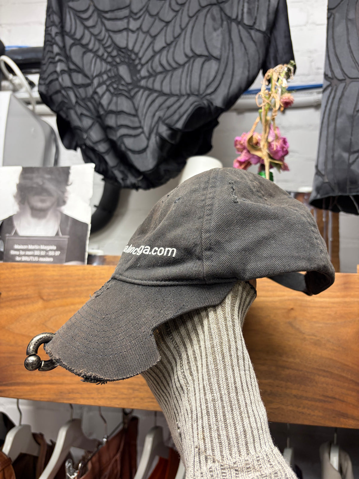 Balenciaga ‘Website’ Pierced Sun-Faded Black Baseball Cap