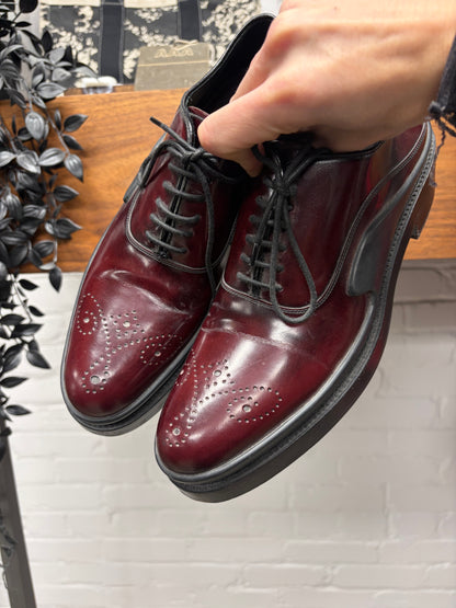 AW2015 Prada Brushed Red Leather Wingtip Oxford Derbys