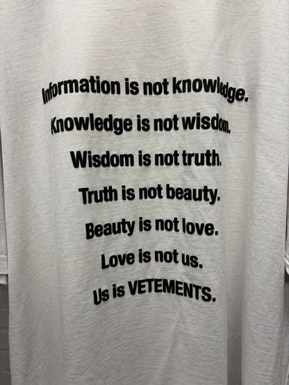 Vetements ‘Information is Not Knowledge’ Oversized White Slogan T-Shirt