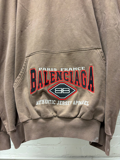Balenciaga ‘Authentic Jersey Apparel’ Brown Oversized Embroidered Logo Hoodie