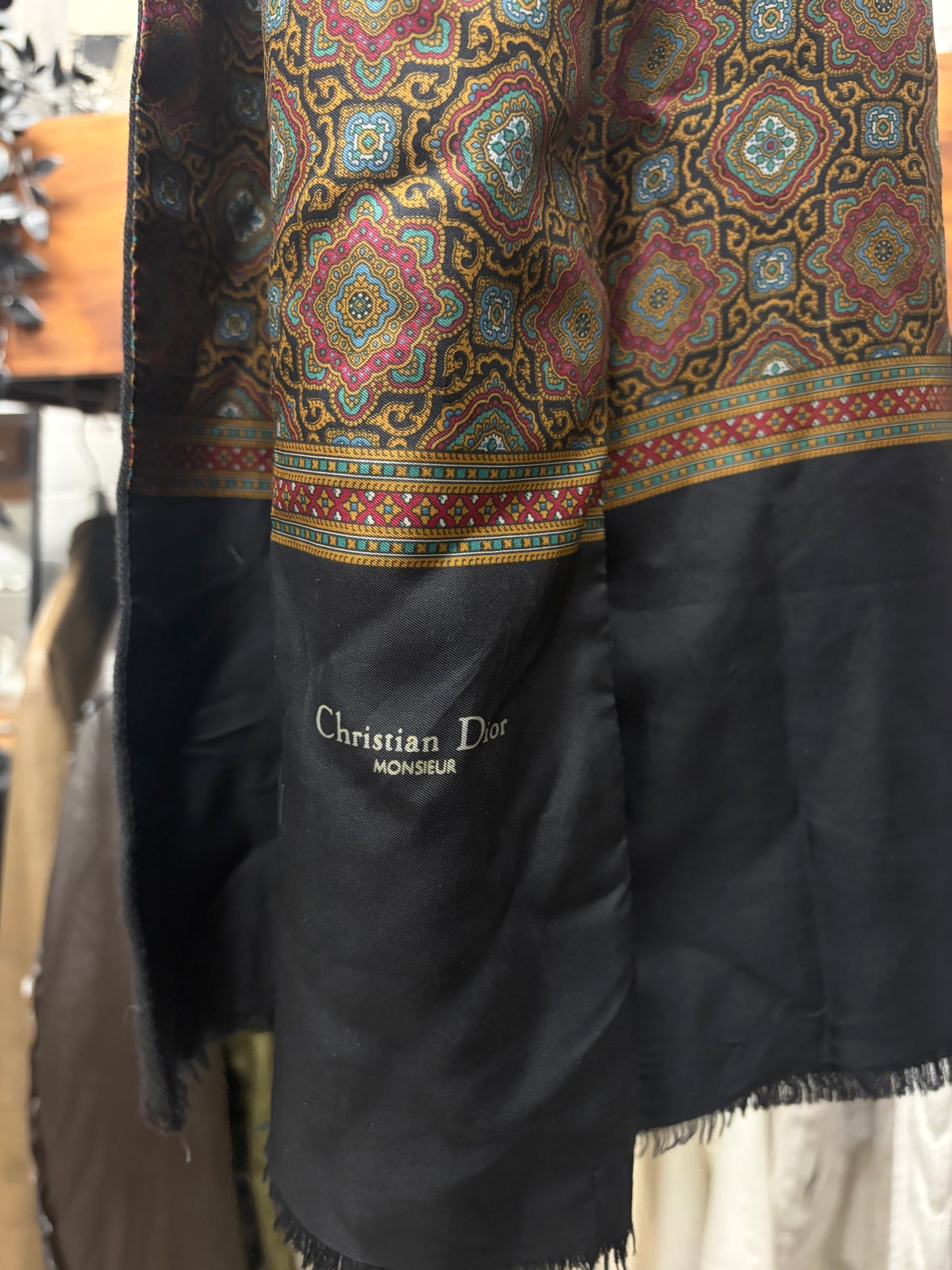 Vintage 90s Christian Dior Patterned Silk Scarf