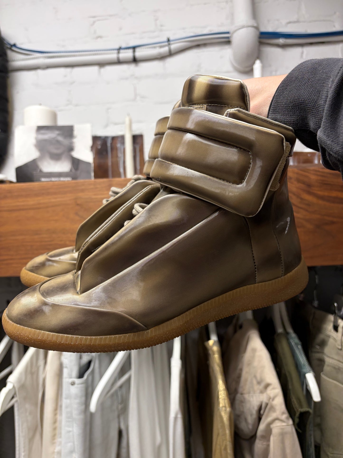 Maison Margiela Bronze Coated ‘Future’ High Top Sneakers