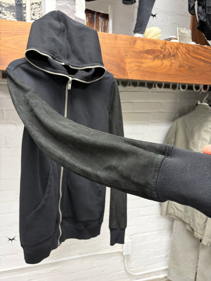 AW2015 Rick Owens Leather Sleeve ‘Gimp’ Black Full Zip Hoodie