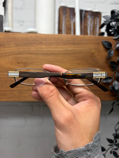 Gucci Rhinestone Brown Rectangular Frame Prescription Glasses