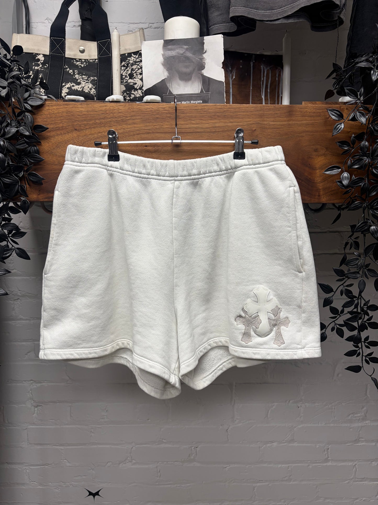 Chrome Hearts ‘Cemetery’ Leather Cross Patch Sweat Shorts