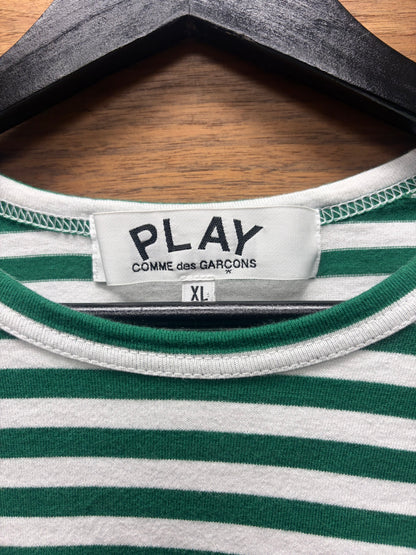 2023 Comme Des Garçons Play Striped Green/White Long Sleeve Shirt