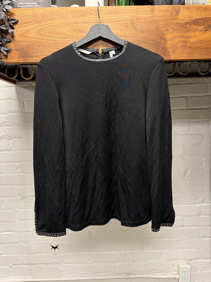 Helmut Lang Studded ‘Leather Trim’ Black Long Sleeve Shirt