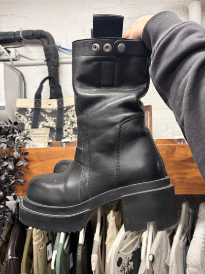 Rick Owens Pull On ‘Bogun’ Black Calfskin Leather Platform Sole Boots