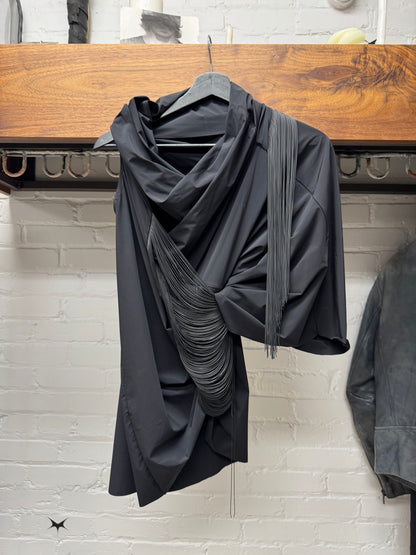 SS2019 Rick Owens ‘Babel’ Tassled Black Asymmetric Top