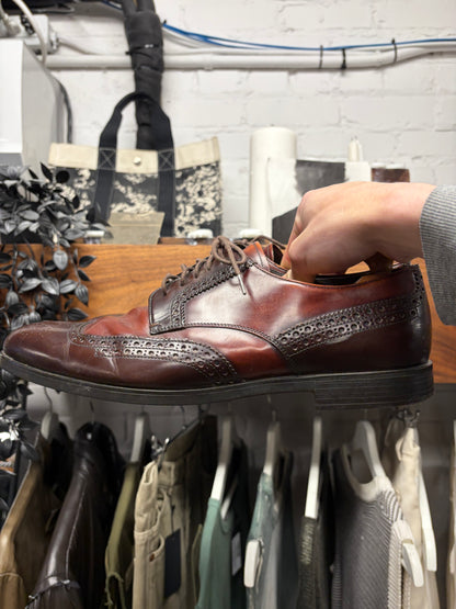 Prada Wingtip Brogue Leather Oxford Shoes with Natural Brown Patina