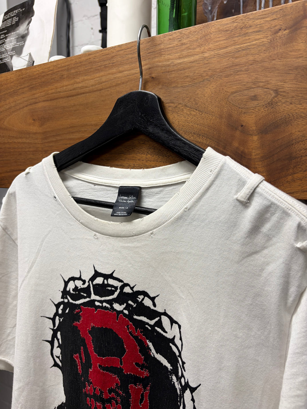 SS2006 Number (N)ine ‘Welcome to the Shadows’ Skull Jesus Distressed White Graphic T-Shirt