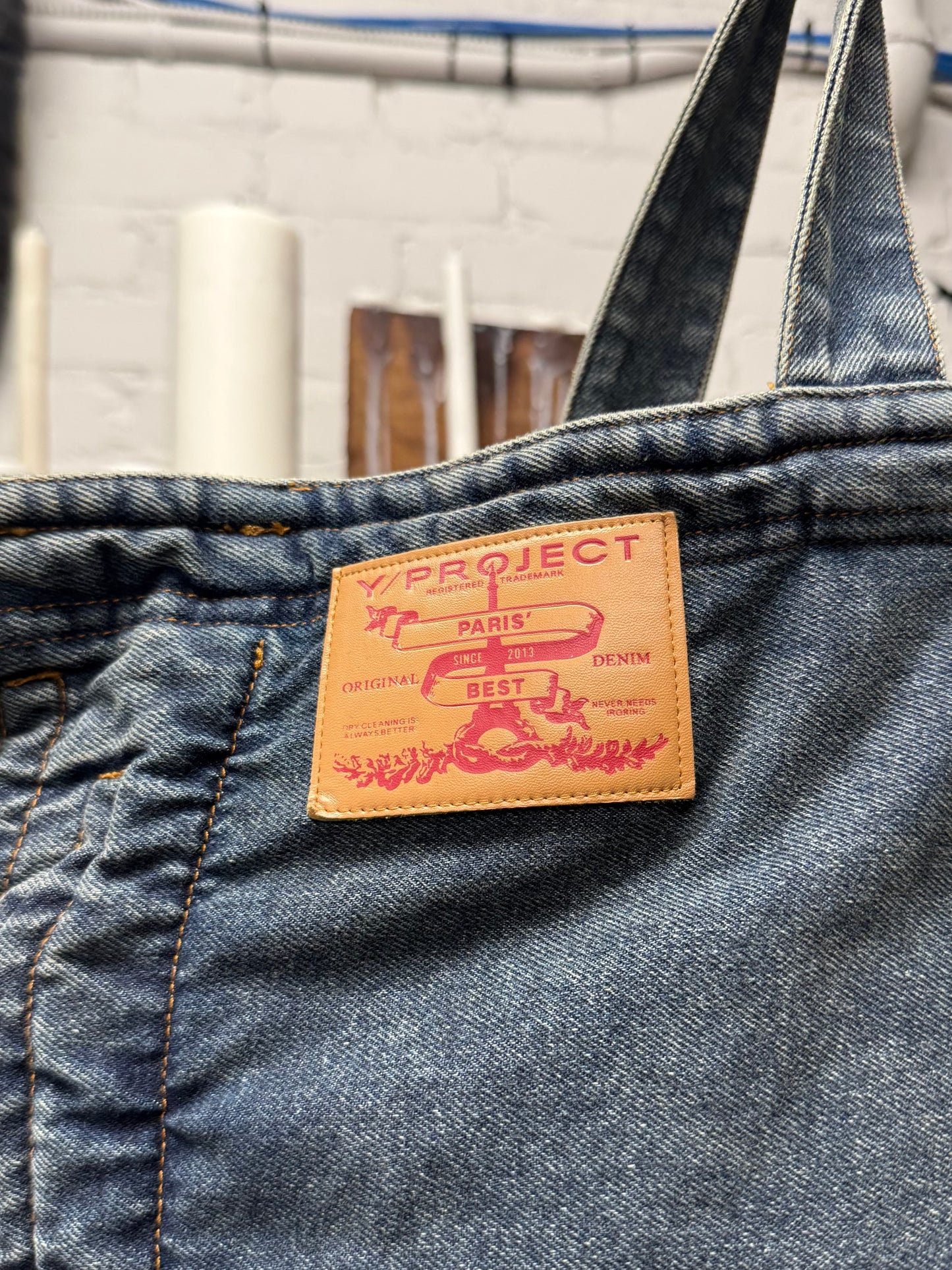 Y Project ‘Maxi Cabas’ Metal Wire Structured Denim Tote Bag