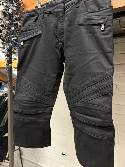 Balmain Waxed Black Biker Knee Capri Cut Denim Shorts